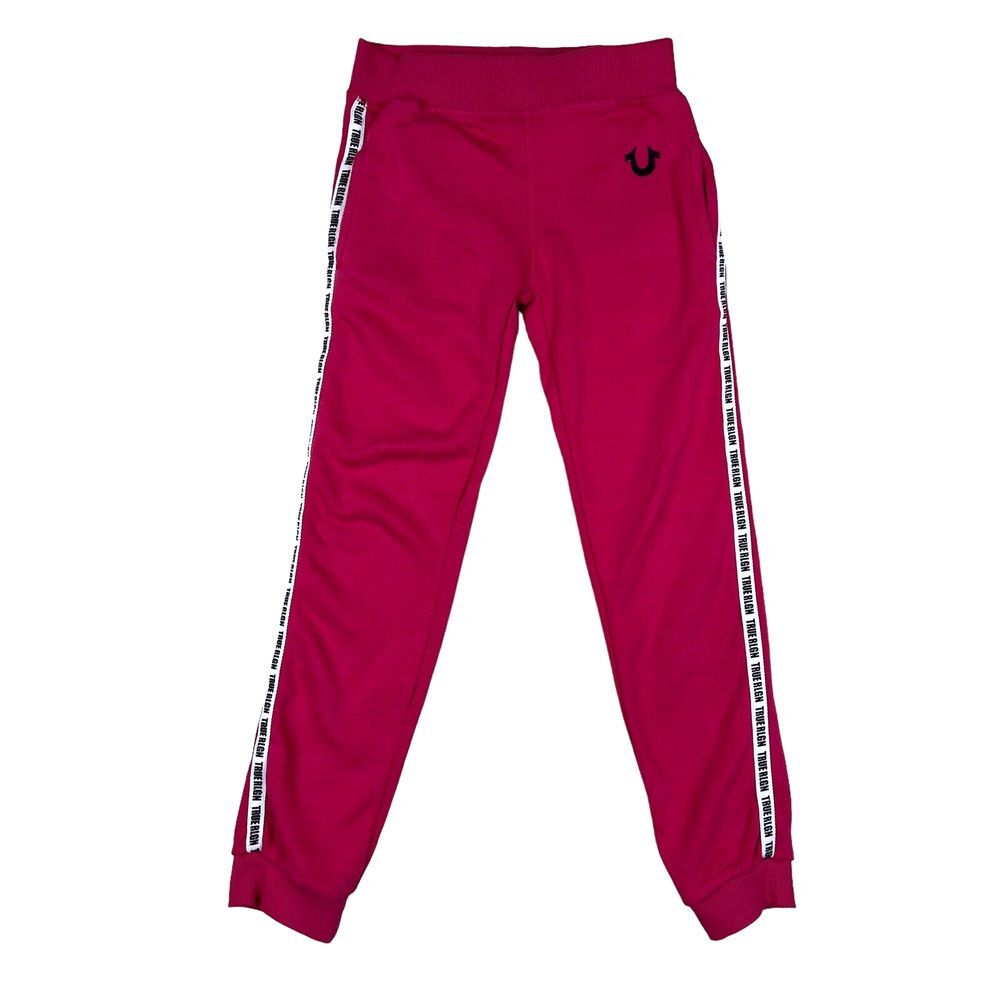 True Religion Pants Girls Youth Medium Pink‎ Striped Joggers Sweatpants Tapered